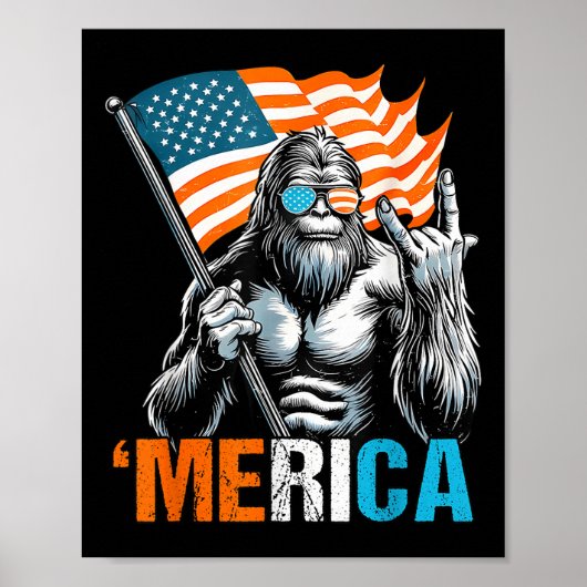 Grappige Punk Rock Sasquatch Bigfoot Amerikaanse V Poster (Voorkant)