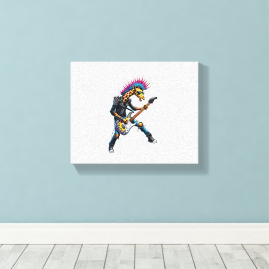 Grappige Punkgiraffe, Rock'n Roll-gothgiraffe, Git Canvas Afdruk (Insitu (Houten vloer))