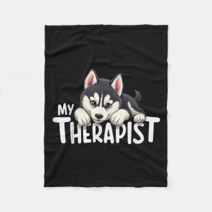 Grappige Pup Mijn Therapeut Siberische Husky Hond Fleece Deken