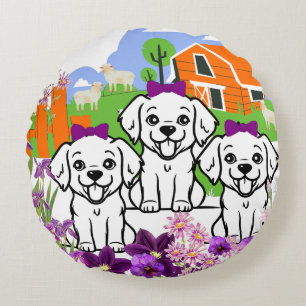 Grappige Puppies Rond Kussen