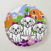 Grappige Puppies Rond Kussen (Achterkant)