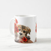 Grappige puppy en papaver bloemen koffiemok (Voorkant links)