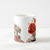Grappige puppy en papaver bloemen koffiemok (Center)