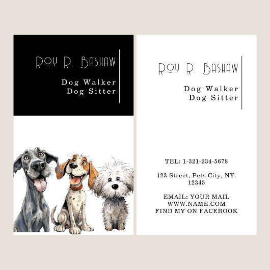 Grappige Puppy Hond Walker Sitter Zwart-wit Visitekaartje