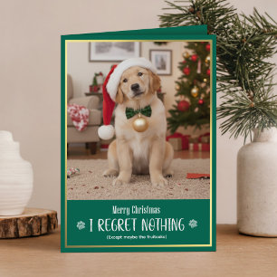 Grappige Puppy Kerstman Hoed Hond Foto Kerstmis Feestdagen Kaart