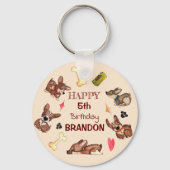 Grappige Puppy Kids Verjaardag Sleutelhanger (Voorkant)