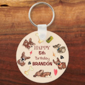 Grappige Puppy Kids Verjaardag Sleutelhanger (Voorkant)