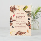 Grappige puppy kinderen verjaardag uitnodiging (Staand voorkant)