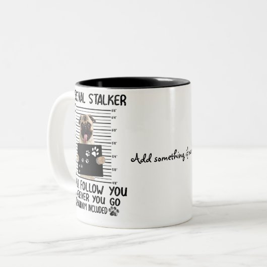 Grappige Puppy Persoonlijke Stalker Ik zal je volg Tweekleurige Koffiemok (Voorkant links)