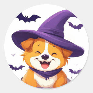 Grappige Puppytoshoor Halloween Mooie Hond Scene Ronde Sticker
