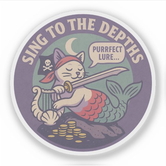 Grappige Purr-maid Piraat Kat Kunst Sticker (Voorkant)
