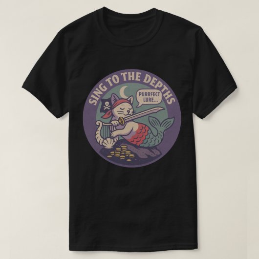Grappige Purr-maid Piraat Kat Kunst T-shirt (Design voorkant)