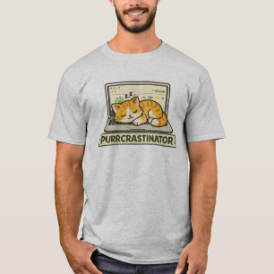 Grappige Purrcrastinator Kat Slapend op Laptop Toe T-shirt