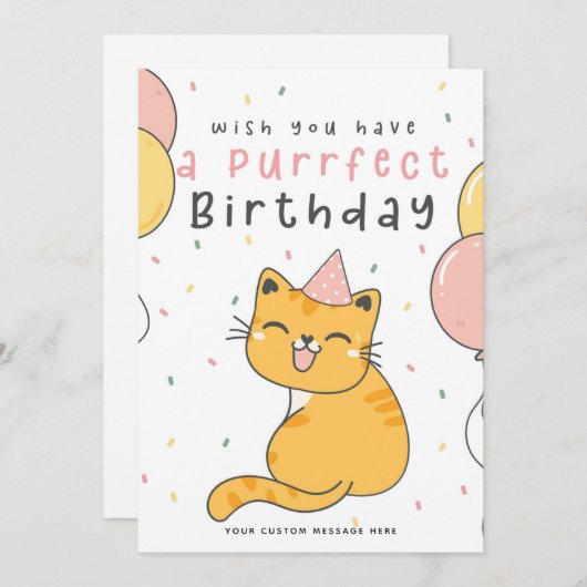 Grappige Purrfect Verjaardag Kat Kaart met Ballonn (Voorkant / Achterkant)