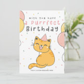 Grappige Purrfect Verjaardag Kat Kaart met Ballonn (Staand voorkant)