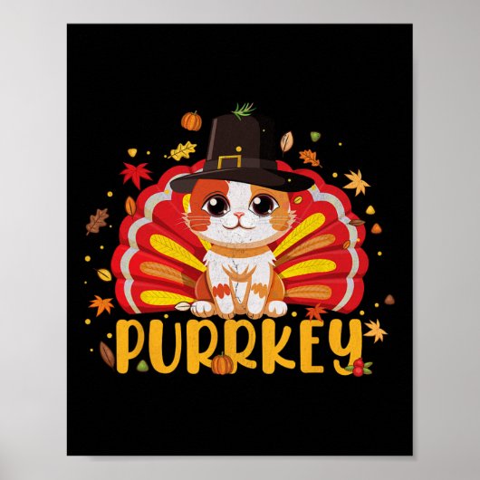 Grappige Purrkey Kalkoen Kat Kitten Grappige Thank Poster (Voorkant)