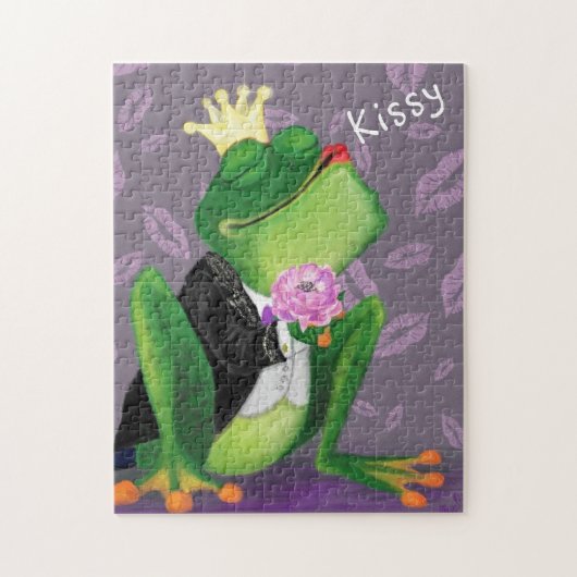 Grappige Puzzel Kikker Prins met Bloem - Kissy Legpuzzel (Verticaal)