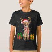 Grappige Pyjama Santa Hat Chihuahua Kerstverlichti T-shirt (Voorkant)