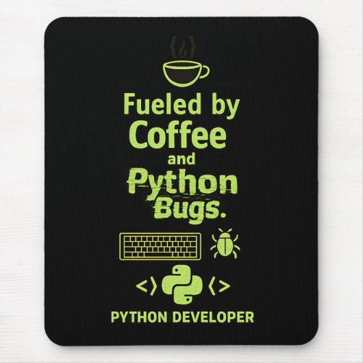 Grappige Python-ontwikkelaar – Aangedreven door Co Muismat (Voorkant)