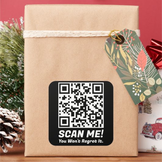 Grappige QR Scan Me! Grappige spijt grap Vierkante Sticker (Feestdagen)