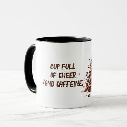 Grappige quote en koffiebonen kerstboom mok (Voorkant links)