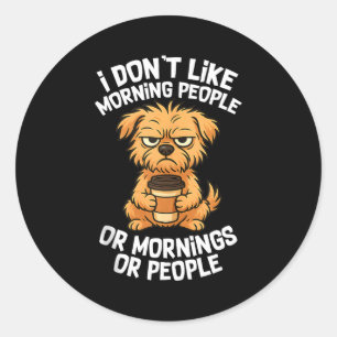 Grappige Quote Koffie Slaperige Schattige Hond Pup Ronde Sticker