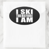 Grappige quote skiërs: Ik ski dus ik ben Ovale Sticker (Tas)
