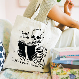 Grappige quote voor boek liefhebbers gotische skel tote bag