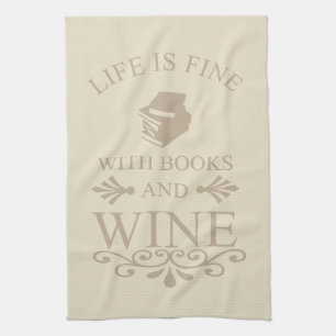 Grappige quote voor boeken- en wijnliefhebbers theedoek