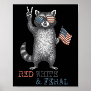 Grappige Raccoon Feral maar gratis 4th of July Pat Poster