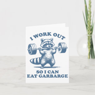 Grappige Raccoon Gym Humor Ik werk uit, zodat ik g Kaart