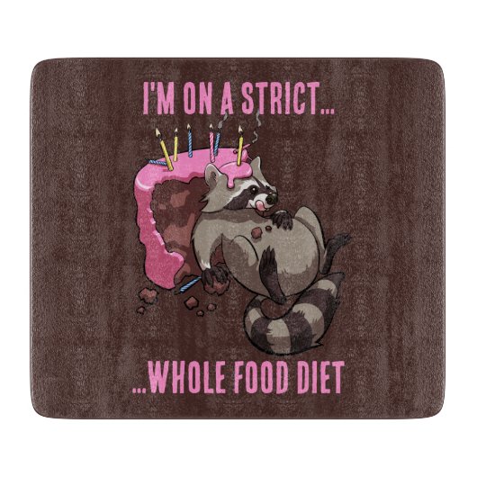 Grappige Raccoon Strict Whole Food Diet Cartoon Snijplank (Voorkant)