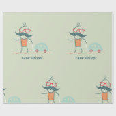 Grappige racecoureur snor karakter cadeaupapier (Vlak)