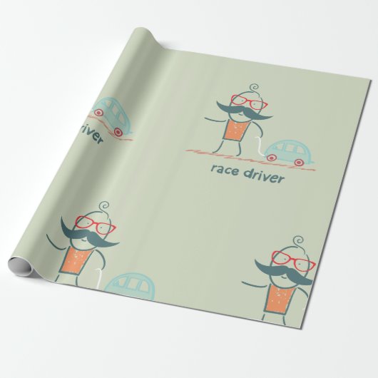 Grappige racecoureur snor karakter cadeaupapier (Uitgerold)