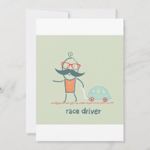 Grappige racecoureur snor karakter kaart