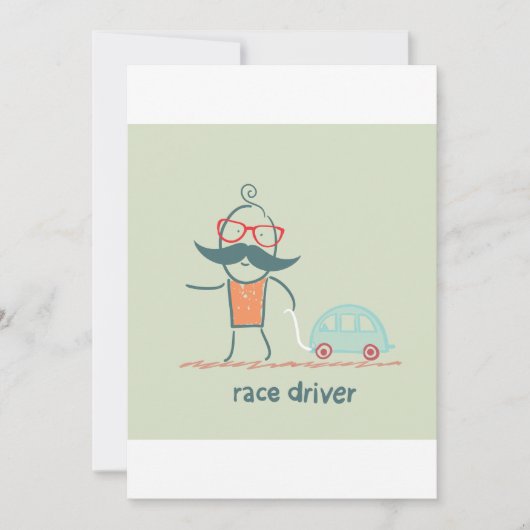 Grappige racecoureur snor karakter kaart (Voorkant)