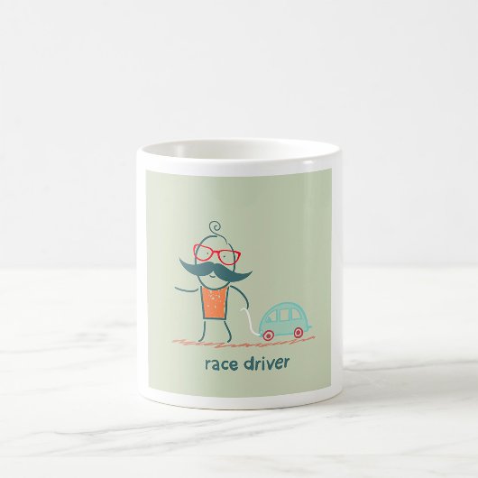 Grappige racecoureur snor karakter koffiemok