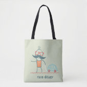 Grappige racecoureur snor karakter tote bag (Voorkant)