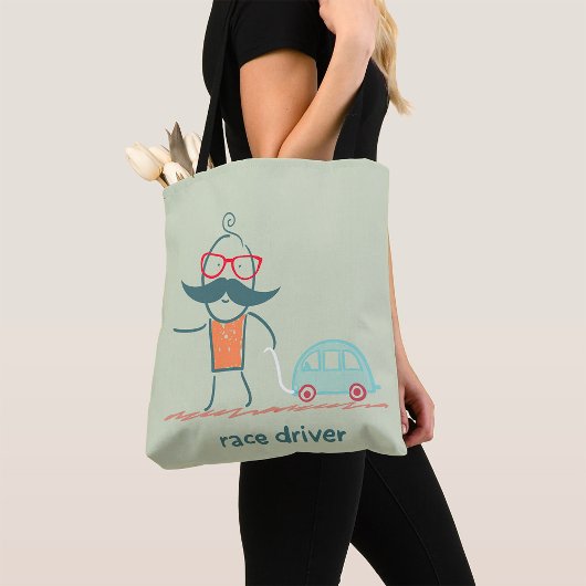 Grappige racecoureur snor karakter tote bag