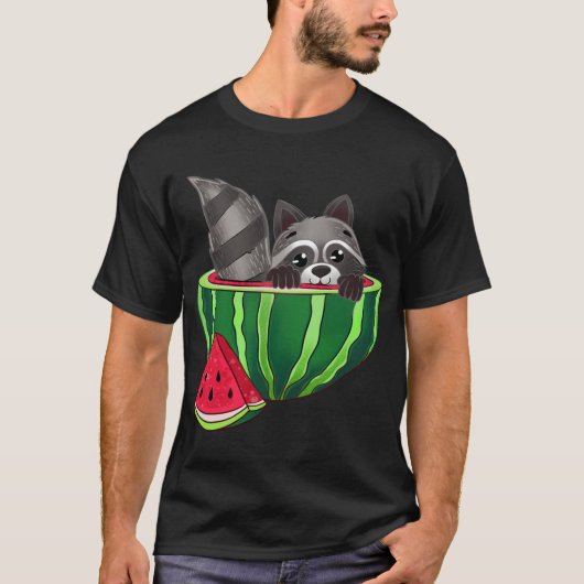 Grappige Racoon Inside of A Watermelon Lover Illus T-shirt (Voorkant)