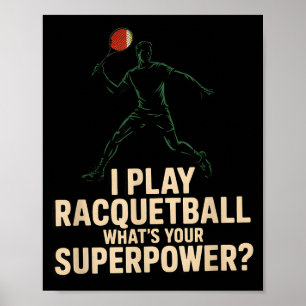 Grappige racquetball-superkracht retro poster met 