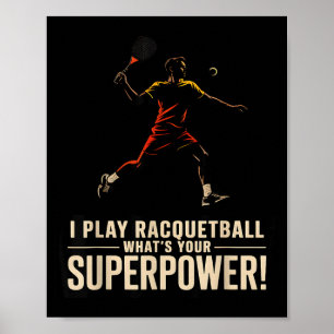 Grappige racquetball-superkracht retro poster met