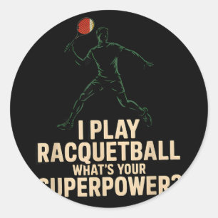 Grappige racquetball-superkracht retro poster met ronde sticker
