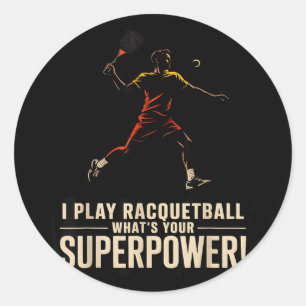 Grappige racquetball-superkracht retro-poster met ronde sticker