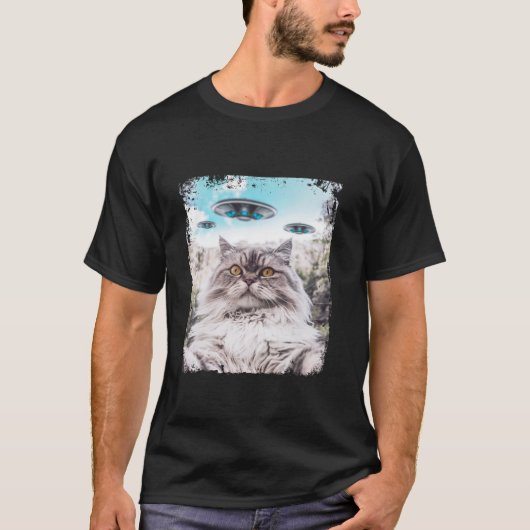 Grappige Ragdoll Cat kitten Selfie met UFO's van b T-shirt (Voorkant)