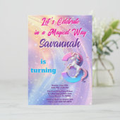 Grappige Rainbow Unicorn 3e verjaardag uitnodiging (Staand voorkant)