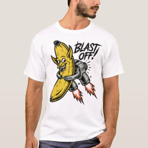 Grappige Raket Jetpack Banaan Vliegende Retro Stri T-shirt