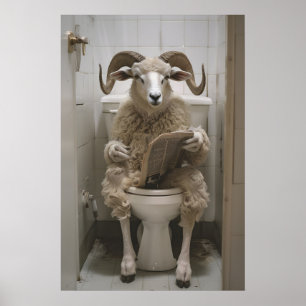 Grappige Ram Toilet Print Bighorn Schaap Muur Kuns
