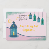 Grappige Ramadan "Fast Pray Eat Repeat" Feestdagenkaart (Voorkant)