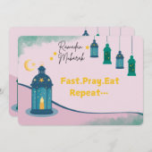 Grappige Ramadan "Fast Pray Eat Repeat" Feestdagenkaart (Voorkant / Achterkant)